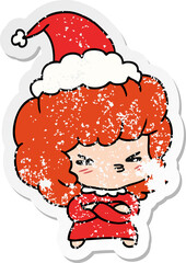 christmas distressed sticker cartoon of kawaii girl