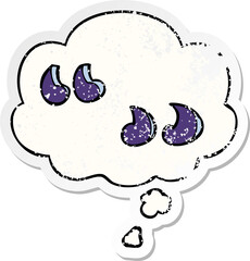 cartoon quotation marks and thought bubble as a distressed worn sticker