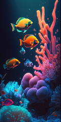colorful corals with fishes underwater