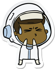 Obraz premium sticker of a cartoon stressed astronaut