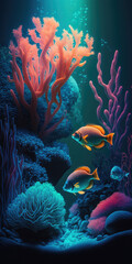 colorful corals with fishes underwater