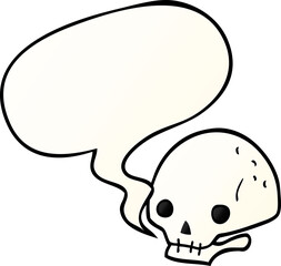 cartoon spooky skull and speech bubble in smooth gradient style