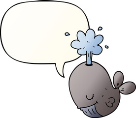 cartoon spouting whale and speech bubble in smooth gradient style