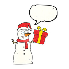 speech bubble textured cartoon snowman