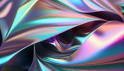 Mesmerizing Iridescent Holographic Texture: Wrinkled Foil Background with Light Reflections and Shimmering Colors