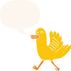 cartoon duck and speech bubble in retro style