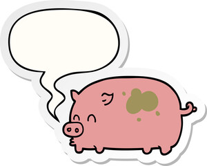 cute cartoon pig and speech bubble sticker