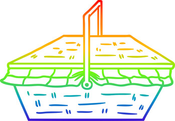 rainbow gradient line drawing cartoon picnic basket