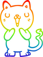 rainbow gradient line drawing cartoon cat