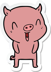 sticker of a happy cartoon pig