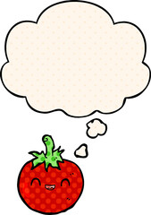 cute cartoon tomato and thought bubble in comic book style