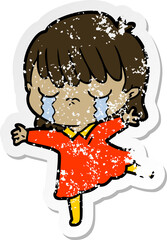 distressed sticker of a cartoon woman crying