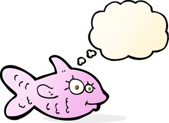 cartoon happy fish with thought bubble