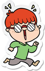 sticker of a cartoon running boy wearing spectacles