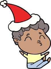 line drawing of a man pouting wearing santa hat
