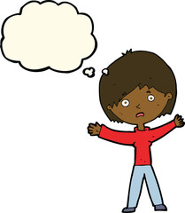 cartoon worried woman with thought bubble