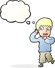 cartoon frightened boy with thought bubble