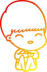 warm gradient line drawing happy cartoon boy