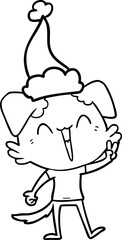 happy little dog line drawing of a wearing santa hat
