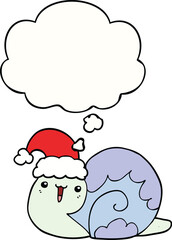 cute cartoon christmas snail and thought bubble