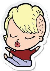 sticker of a cartoon pretty hipster girl