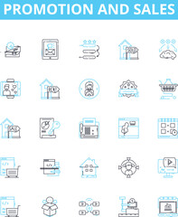 Promotion and sales vector line icons set. Promotion, Sales, Advertising, Marketing, Branding, Publicity, Amplification illustration outline concept symbols and signs