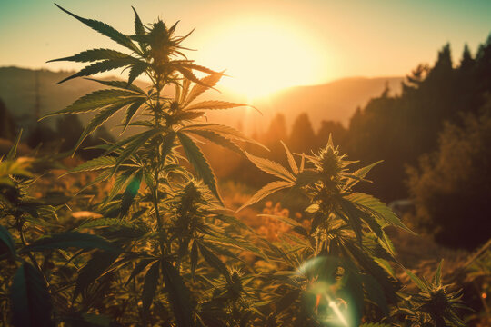 Sativa cannabis and light sunlight, Ai generated.
