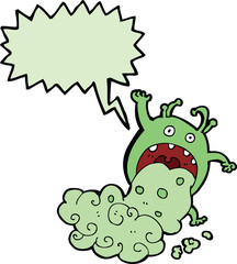 cartoon gross monster being sick with speech bubble