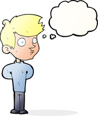 cartoon boy staring with thought bubble