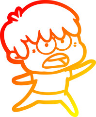 warm gradient line drawing worried cartoon boy