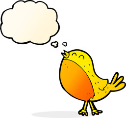 cartoon singing bird with thought bubble