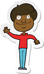 sticker of a cartoon happy man waving