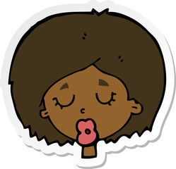 sticker of a cartoon woman with eyes closed