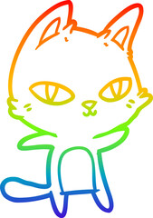 rainbow gradient line drawing cartoon cat staring