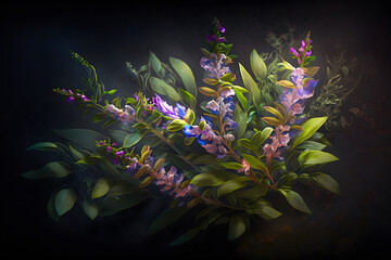 Fantasy Beautiful Angelon flower, plant and leaves floral background