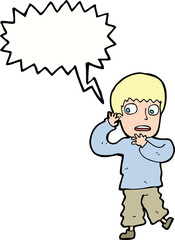 cartoon frightened boy with speech bubble