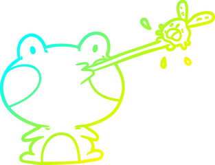cold gradient line drawing cute frog catching fly with tongue