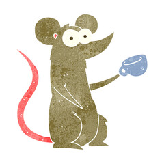 retro cartoon mouse with coffee cup