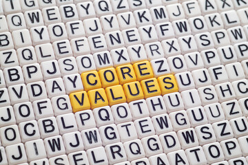 Core Values - word concept on cubes, text