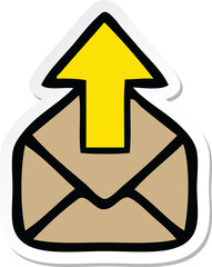 sticker of a cute cartoon envelope with arrow