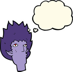 cartoon vampire face with thought bubble