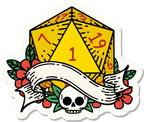 natural one d20 dice roll sticker
