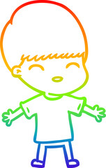 rainbow gradient line drawing happy cartoon boy