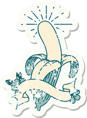 grunge sticker of tattoo style peeled banana