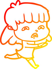 warm gradient line drawing cartoon worried woman