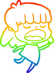 rainbow gradient line drawing cartoon woman talking loudly