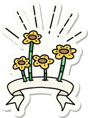 sticker of tattoo style flowers growing