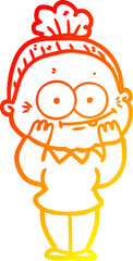 warm gradient line drawing cartoon happy old woman