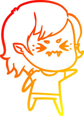 warm gradient line drawing annoyed cartoon vampire girl
