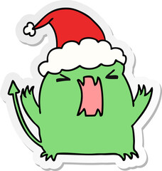 christmas sticker cartoon of kawaii devil